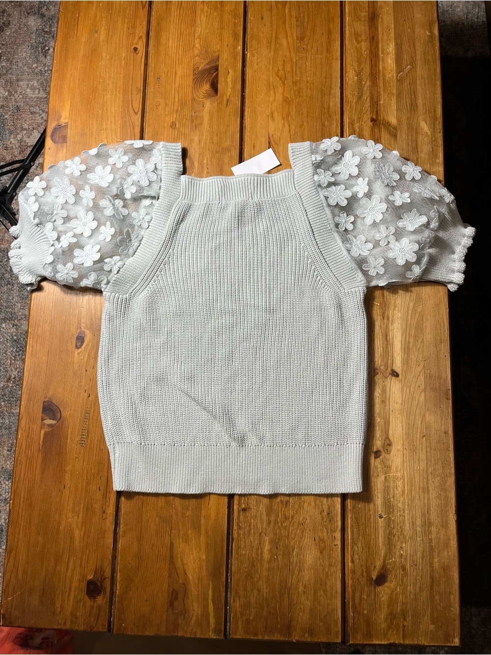 INDUSTRY Puff Sleeve Knit Top in Light Mint NWT - Picture 3 of 4